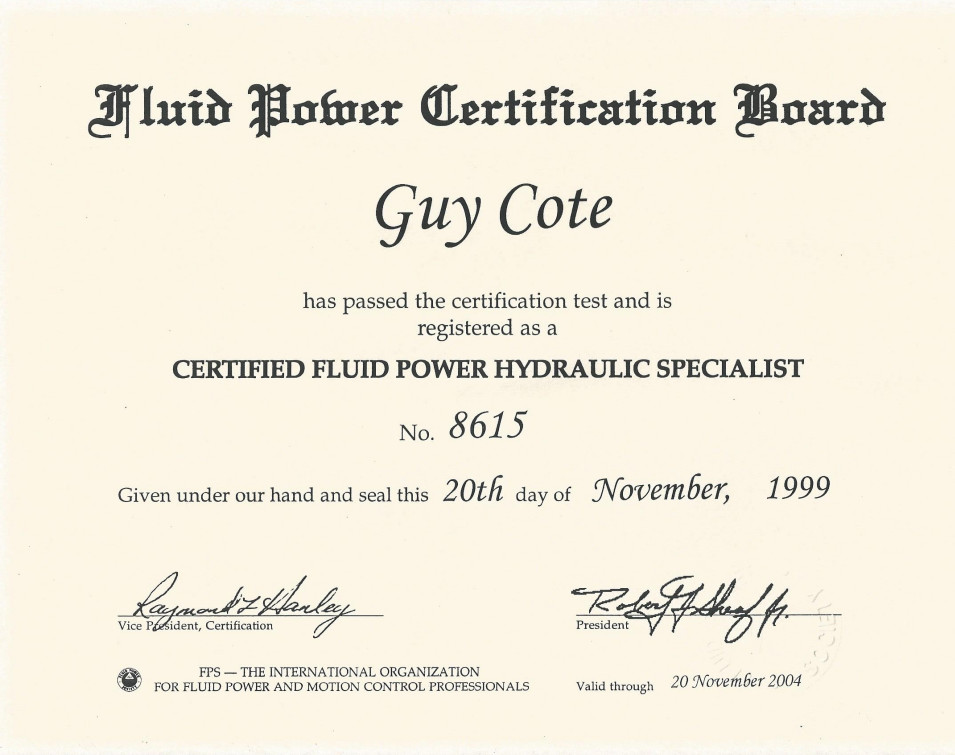 Fluid Power Specialist certificate